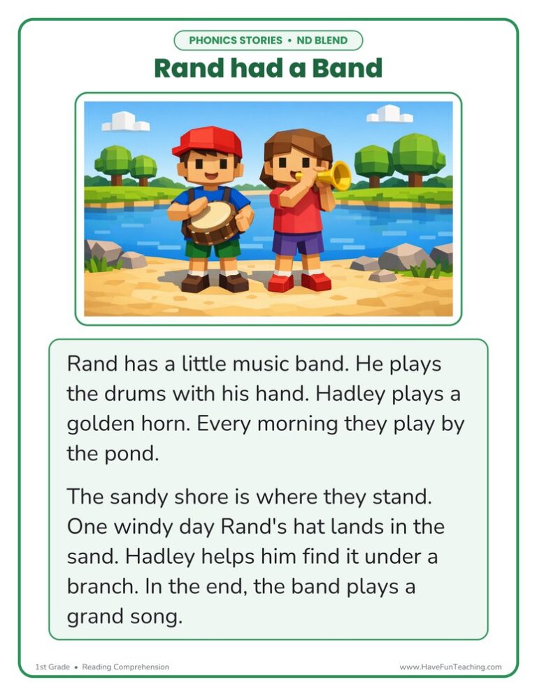 Rand had a Band ND Phonics Stories Reading Comprehension Worksheet