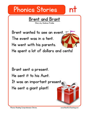 Brent and Brant NT Phonics Stories Reading Comprehension Worksheet