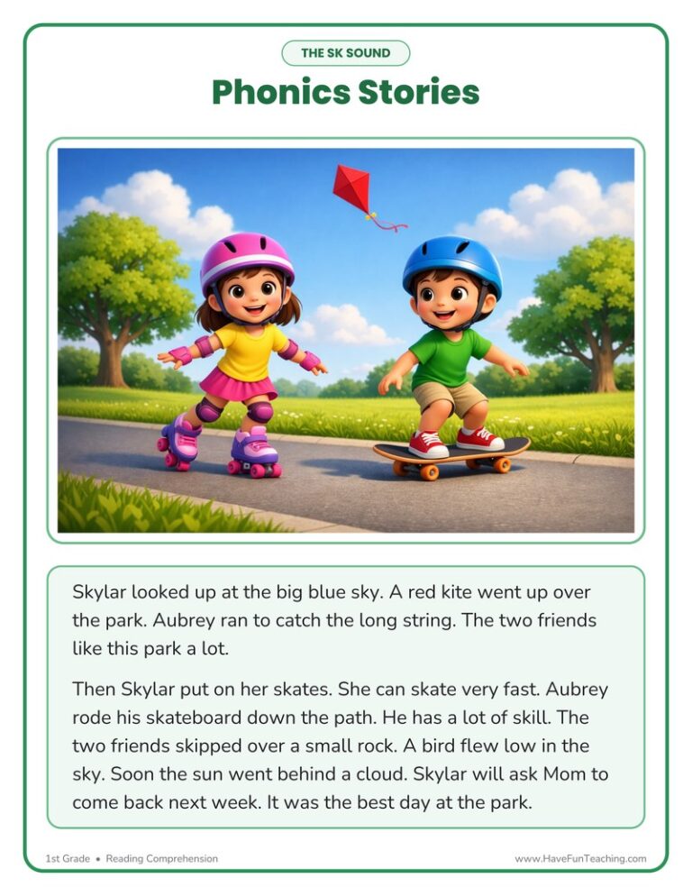 Looking at the Sky SK Phonics Stories Reading Comprehension Worksheet