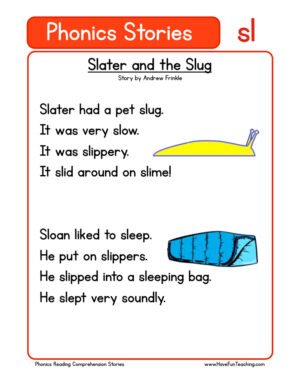 Slater and the Slug SL Phonics Stories Reading Comprehension Worksheet