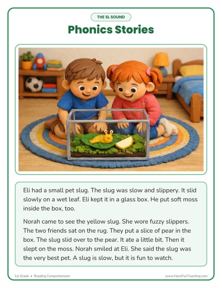 Slater and the Slug SL Phonics Stories Reading Comprehension Worksheet