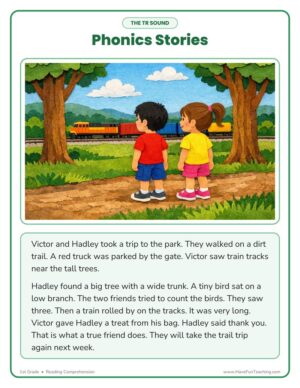 1st Grade TR Blends Reading Comprehension Worksheet
