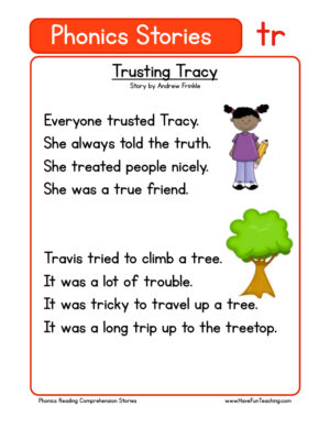 Trusting Tracy TR Phonics Stories Reading Comprehension Worksheet