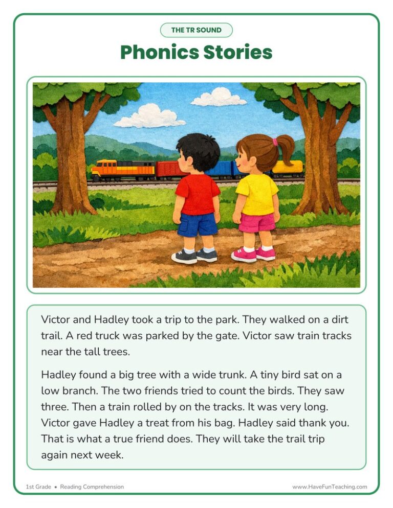 Trusting Tracy TR Phonics Stories Reading Comprehension Worksheet