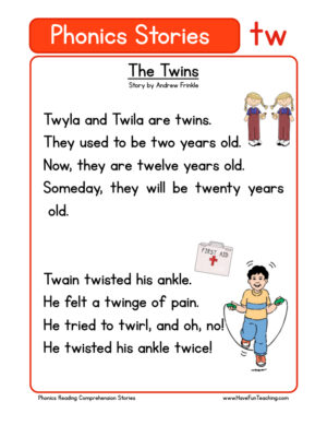 The Twins TW Phonics Stories Reading Comprehension Worksheet