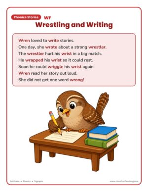 1st grade wr digraph phonics stories reading comprehension worksheet