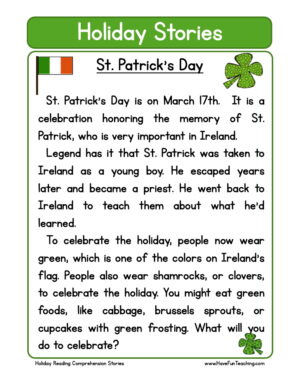 St. Patrick's Day Reading Comprehension Worksheet