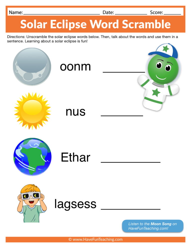 Solar Eclipse Word Scramble Worksheet