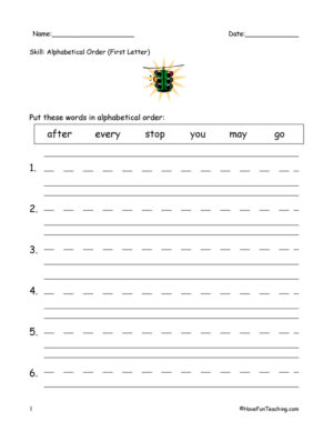Alphabetical Order To The First Letter Worksheet