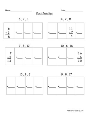 Fact Families Worksheet