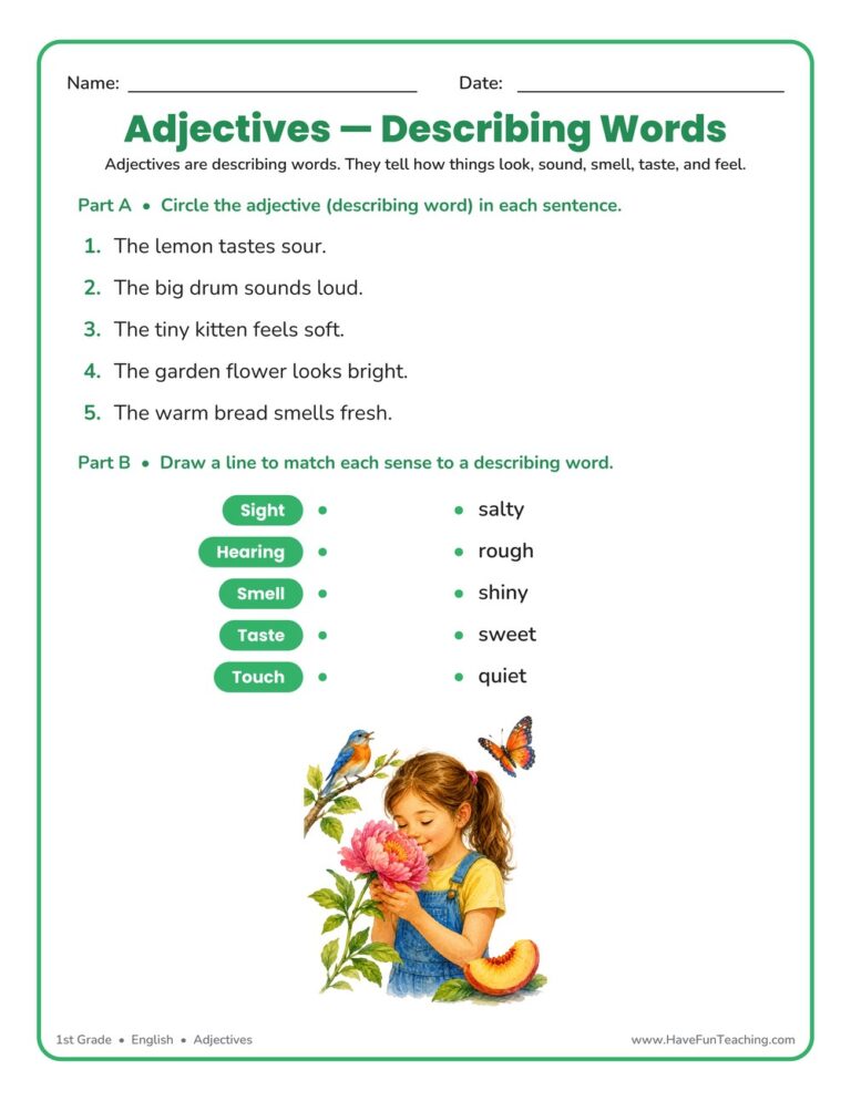 Adjective Five Senses Worksheet