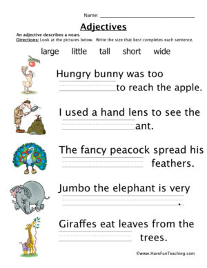Adjectives Size Worksheet