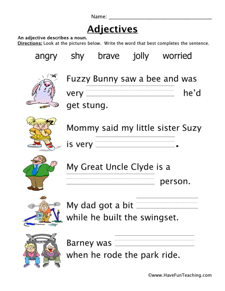 Adjectives Feelings Worksheet