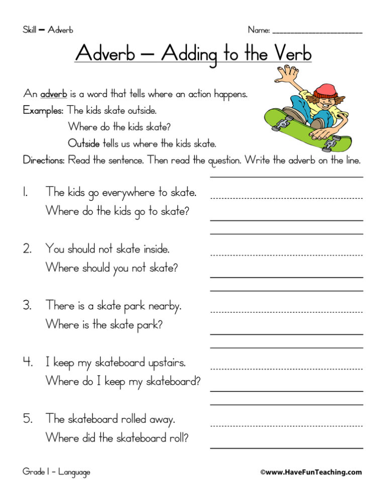 Adverb Where Worksheet