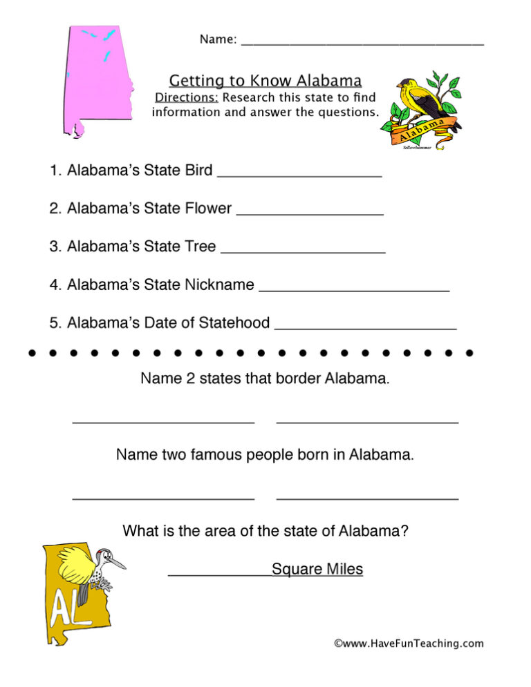Alabama Worksheet