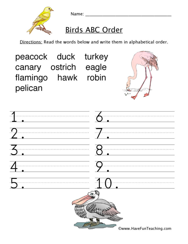 Birds Alphabetical Order Worksheet