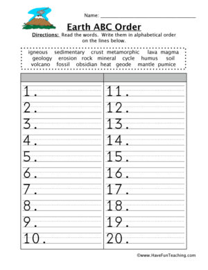 Earth Alphabetical Order Worksheet