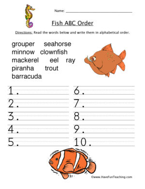 Fish Alphabetical Order Worksheet