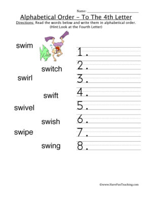 Alphabetical Order To The Fourth Letter Worksheet