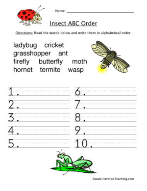 Insects Alphabetical Order Worksheet
