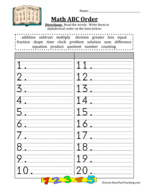 Math Alphabetical Order Worksheet