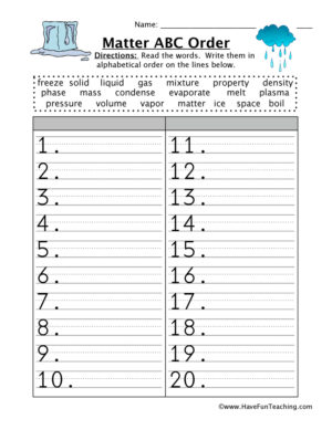 Matter Alphabetical Order Worksheet