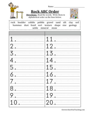 Rocks Alphabetical Order Worksheet