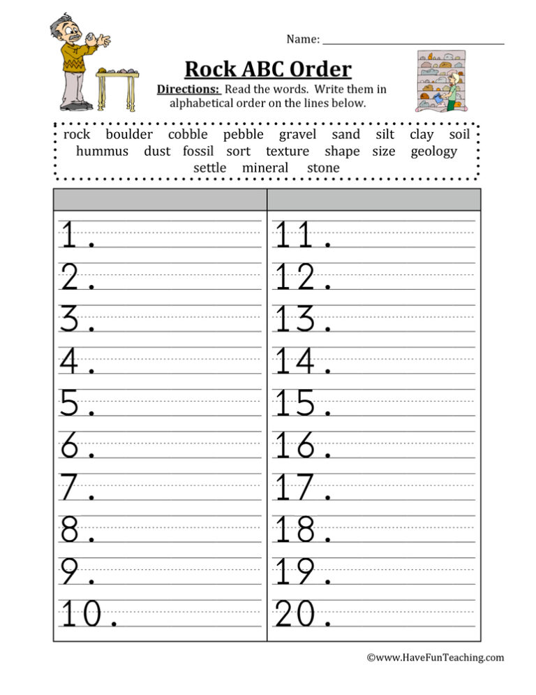 Rocks Alphabetical Order Worksheet