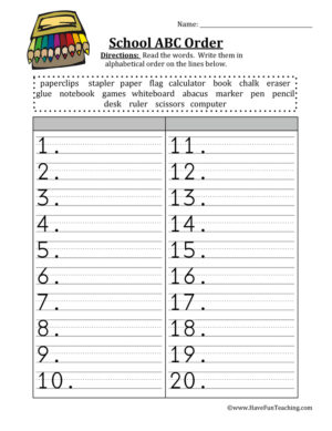 School Alphabetical Order Worksheet