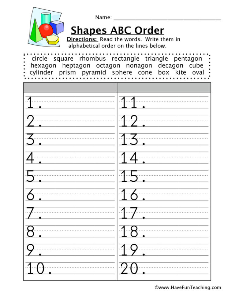 Shapes ABC Order Worksheet