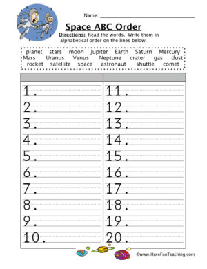 Space Alphabetical Order Worksheet