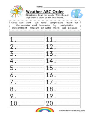 Weather Alphabetical Order Worksheet