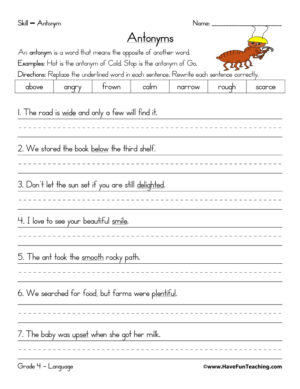 Antonyms Worksheet