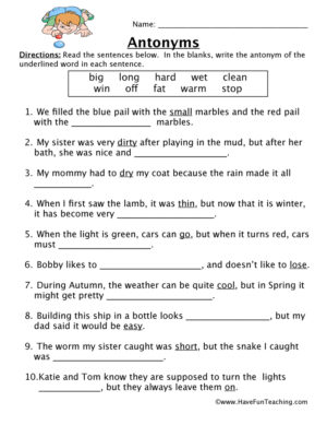 Antonym Worksheet