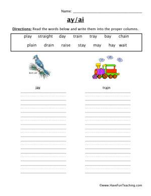 AI, AY Vowel Worksheet