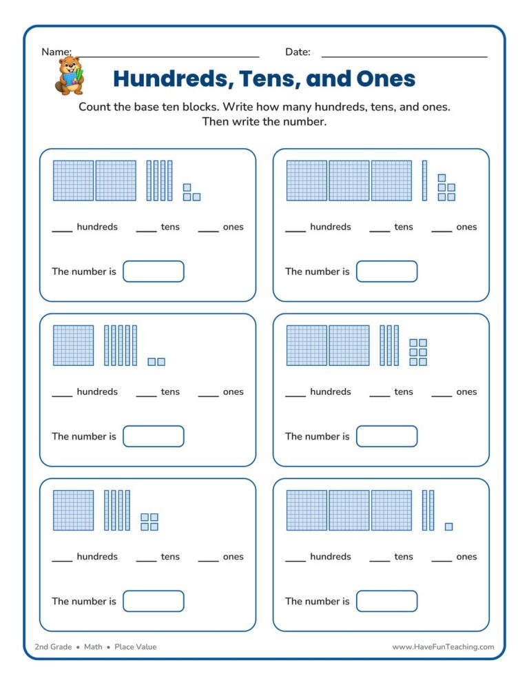 Base 10 Blocks Place Value Worksheet