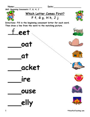 Beginning Sounds F, G, H, J Worksheet