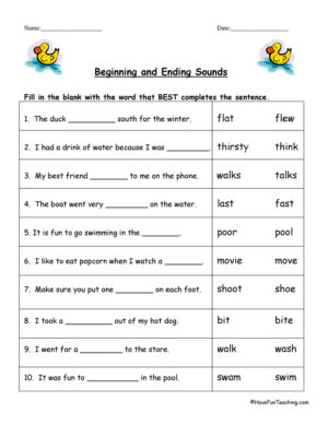 Beginning and Ending Sounds Worksheet