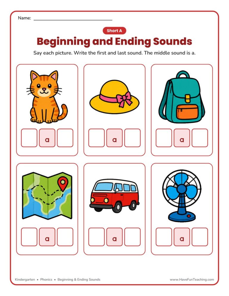 Short A Beginning and Ending Sounds Worksheet