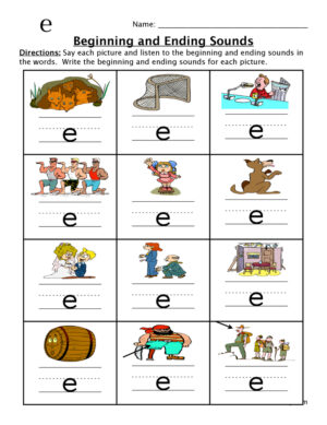 Short E Words Beginning and Ending Sounds Worksheet