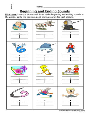 Short I Words Beginning and Ending Sounds Worksheet