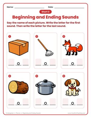 Kindergarten short o beginning and ending sounds phonics worksheet