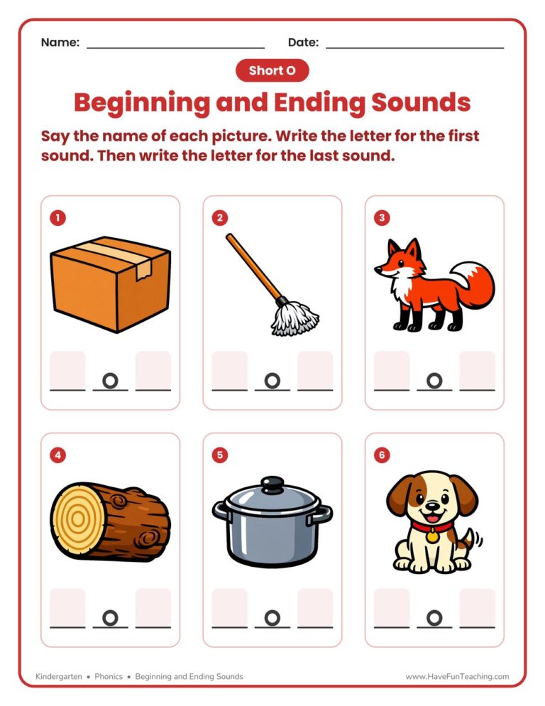 Short O Beginning and Ending Sounds Worksheet