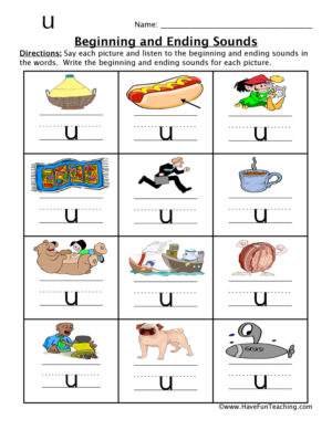 Short U Words Beginning and Ending Sounds Worksheet