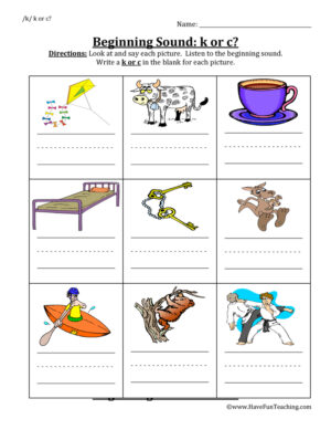 Beginning Sounds K, C Worksheet