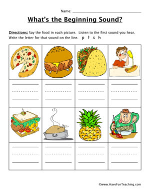 Beginning Sounds P, T, S, H Worksheet