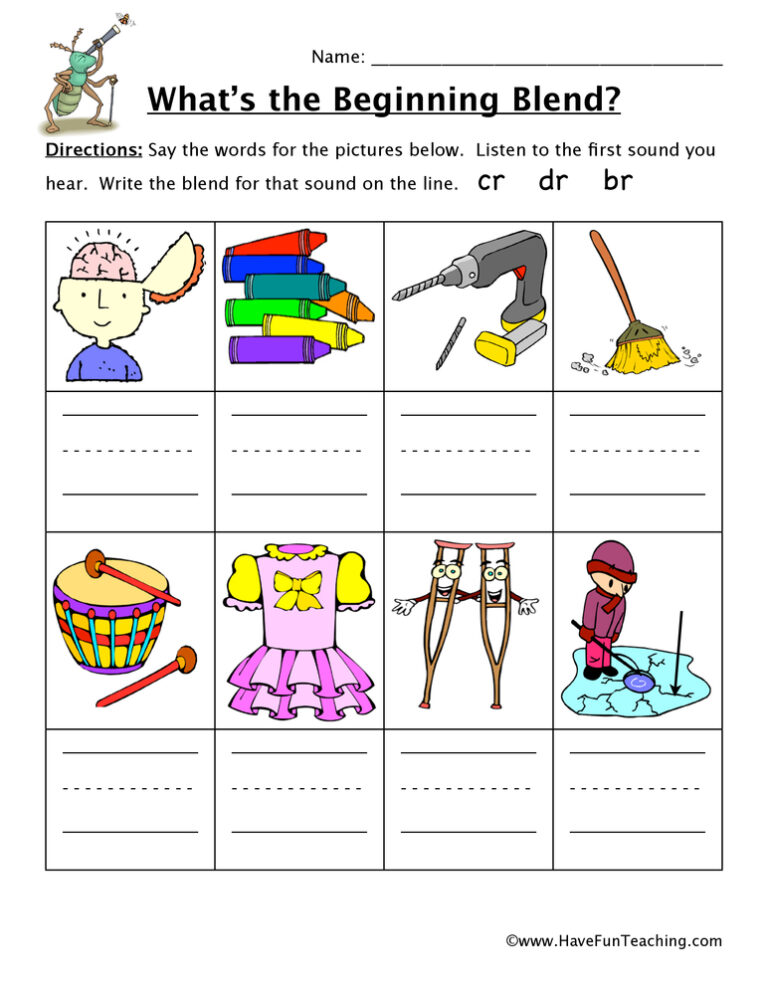 Beginning Sounds CR, DR, BR Worksheet