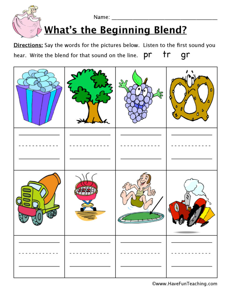 Beginning Sounds PR, TR, GR Worksheet