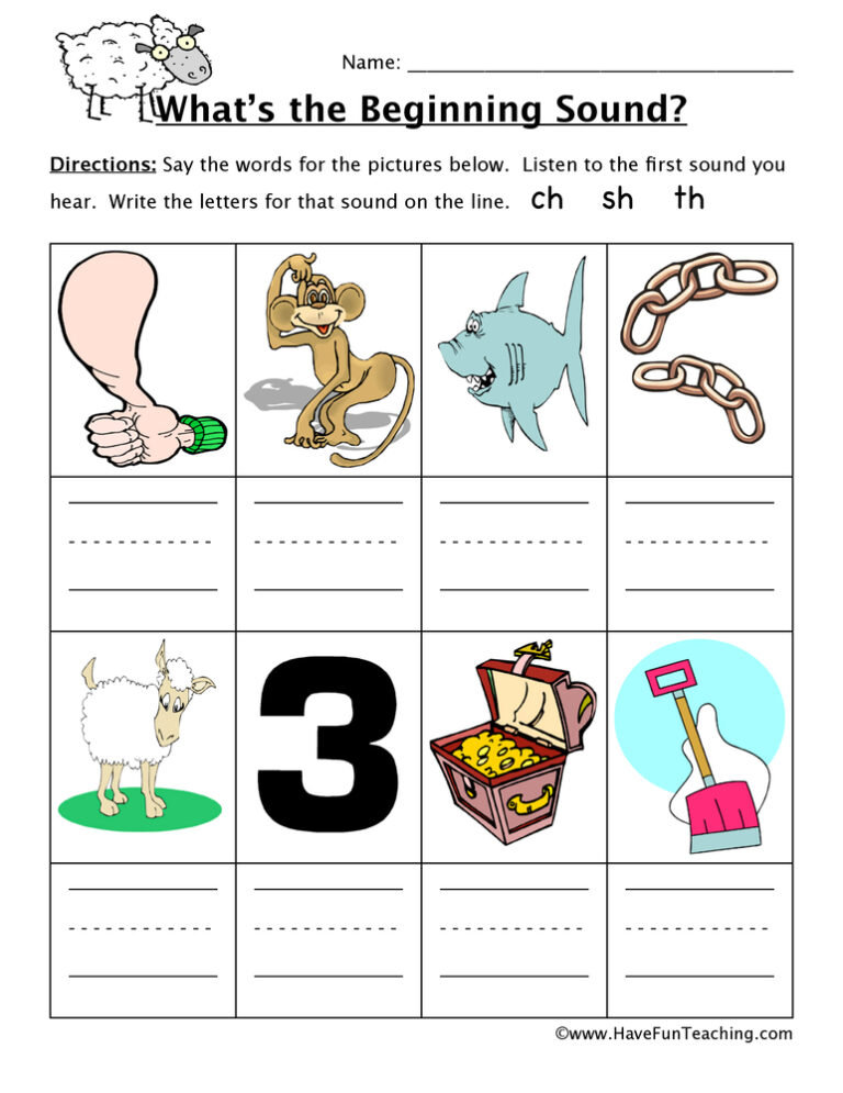 CH, SH, TH Beginning Sounds Worksheet