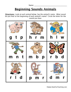 Beginning Sounds Worksheet Animals